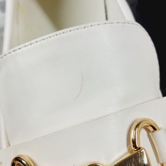 NEW Nordstrom Open Edit White Faux Patent Gold Chunky Academia Loafers C433 - Picture 11 of 14